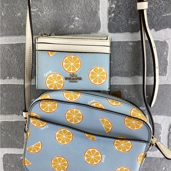 COACH Mini Camera Bag With Orange Print and matching card wallet - Picture 5 of 9